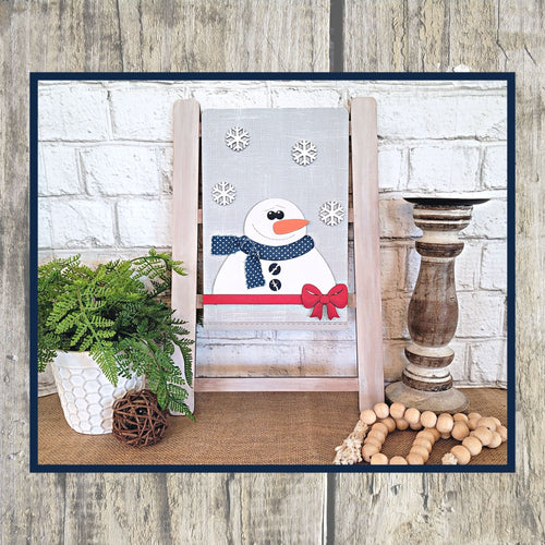 Interchangeable Wooden Tea Towel Ladder - Snowman