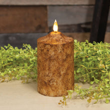 Load image into Gallery viewer, Burnt Ivory Flicker Flame Timer Cake Pillar, 5&quot;