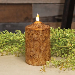 Burnt Ivory Flicker Flame Timer Cake Pillar, 5"